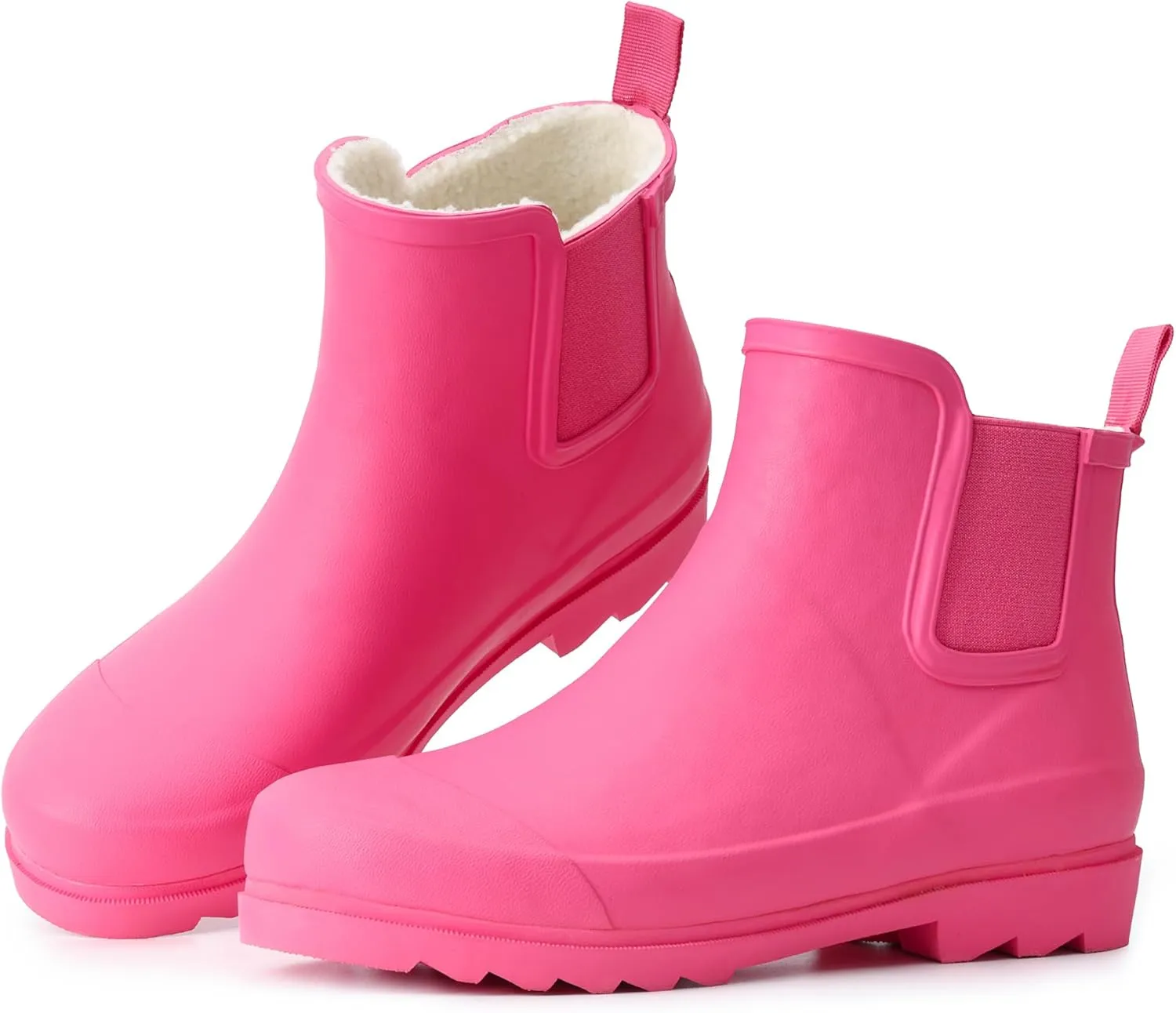 Women's Rain Boots with Plush Lining Chelsea Boots Women Snow Boots for Women Lightweight Rubber Boots Ankle Rain Boots Non-slip Waterproof Outdoor Work Shoes, Winter, Fishing, GardeningPink, 8