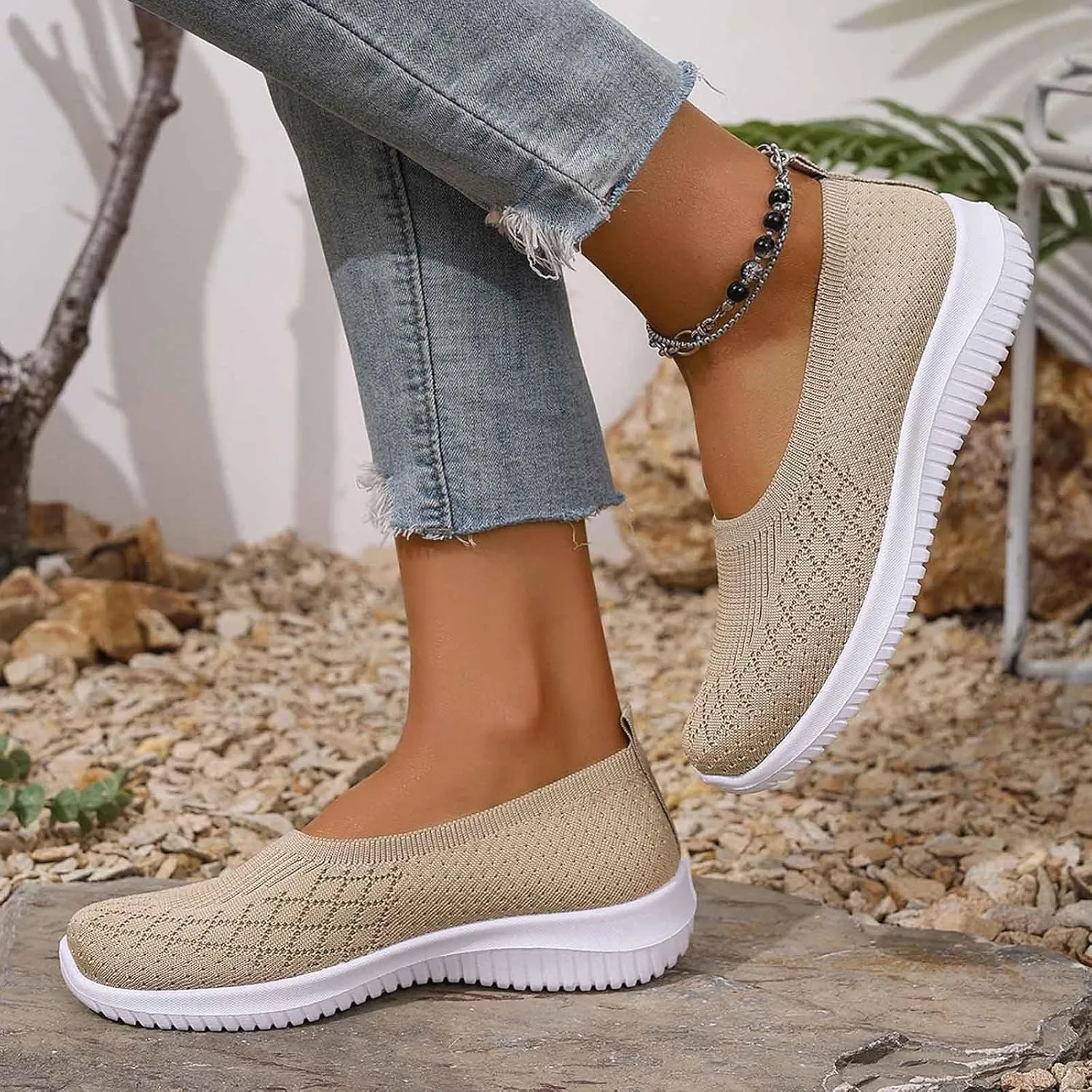 Women's Slip On Comfy Walking Shoes,Lightweight Breathe Mesh Orthotic Cushion Softsole Nursing Sneakers Flip Flops