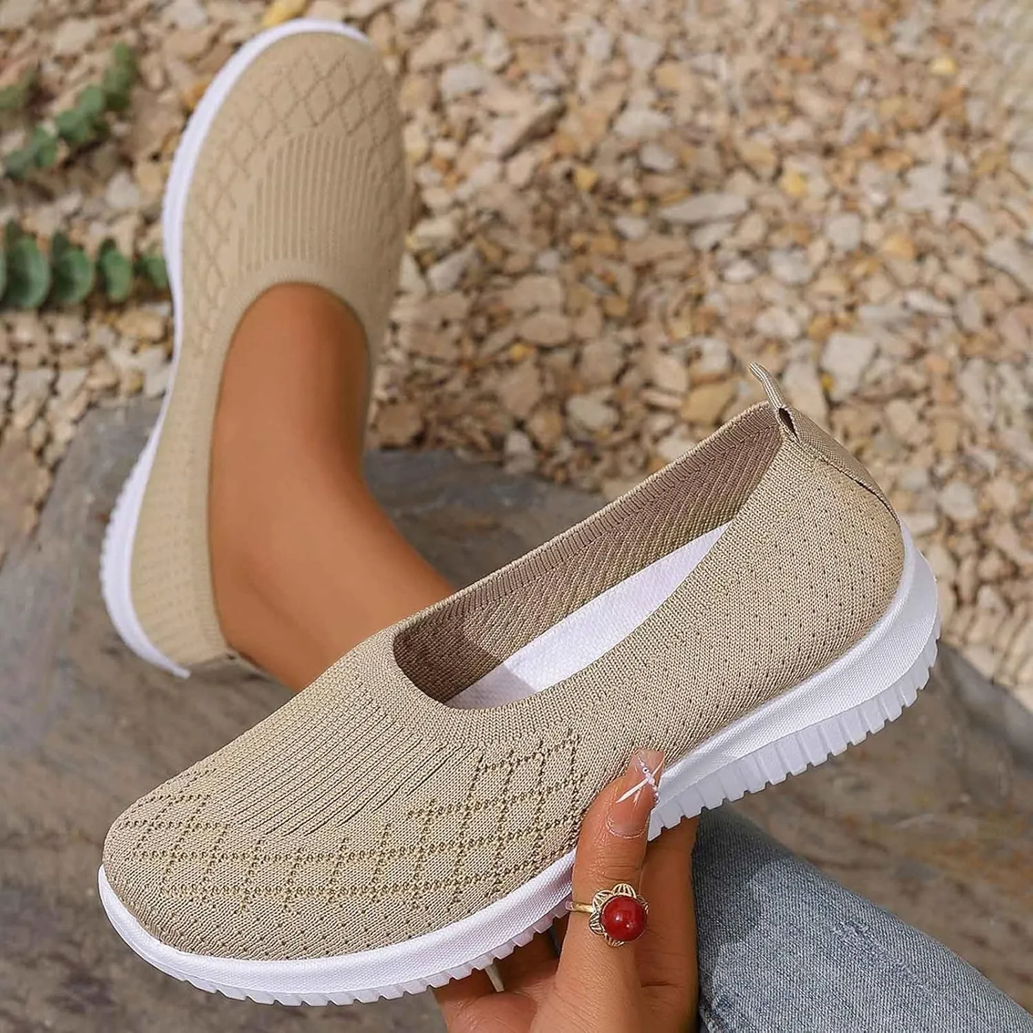 Women's Slip On Comfy Walking Shoes,Lightweight Breathe Mesh Orthotic Cushion Softsole Nursing Sneakers Flip Flops