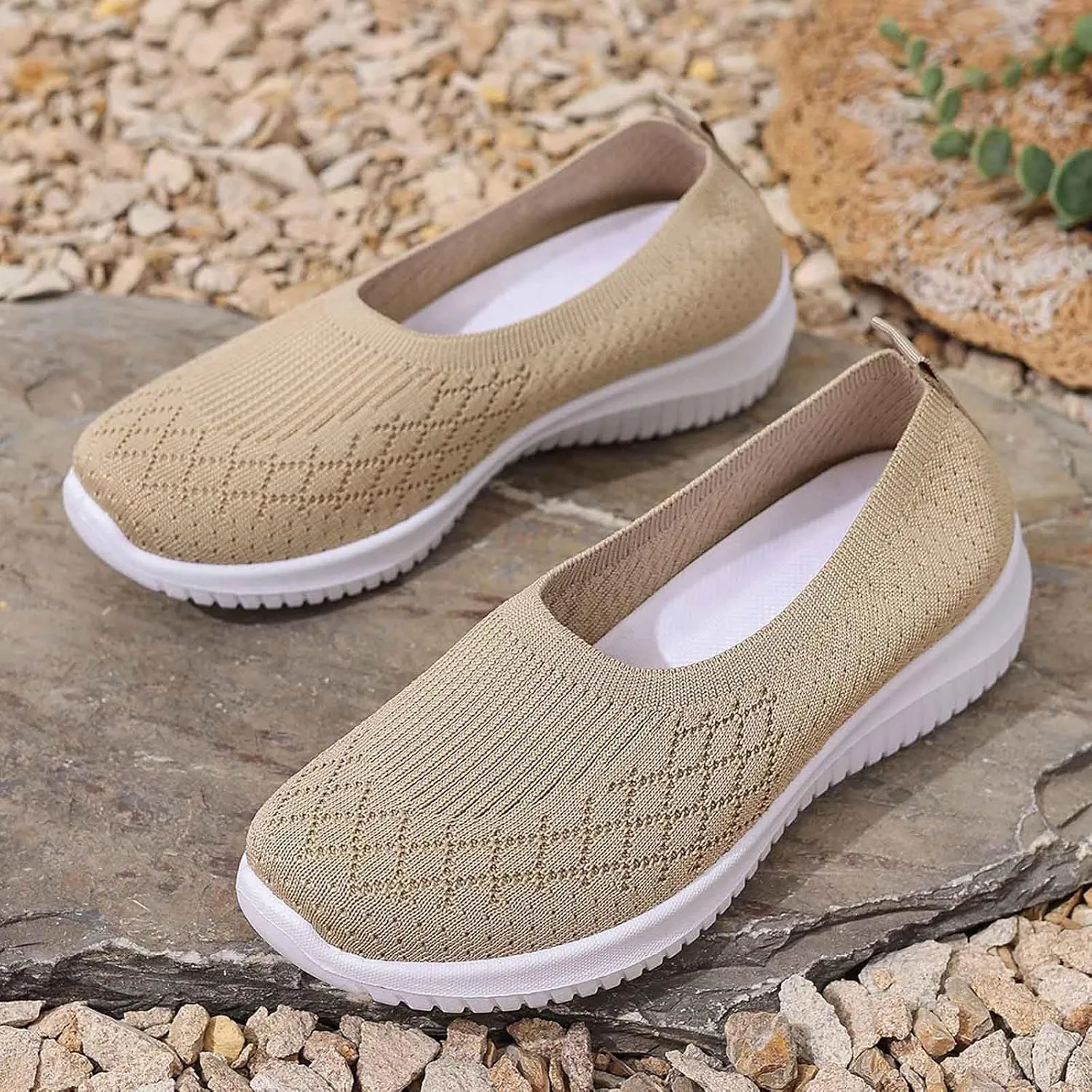 Women's Slip On Comfy Walking Shoes,Lightweight Breathe Mesh Orthotic Cushion Softsole Nursing Sneakers Flip Flops