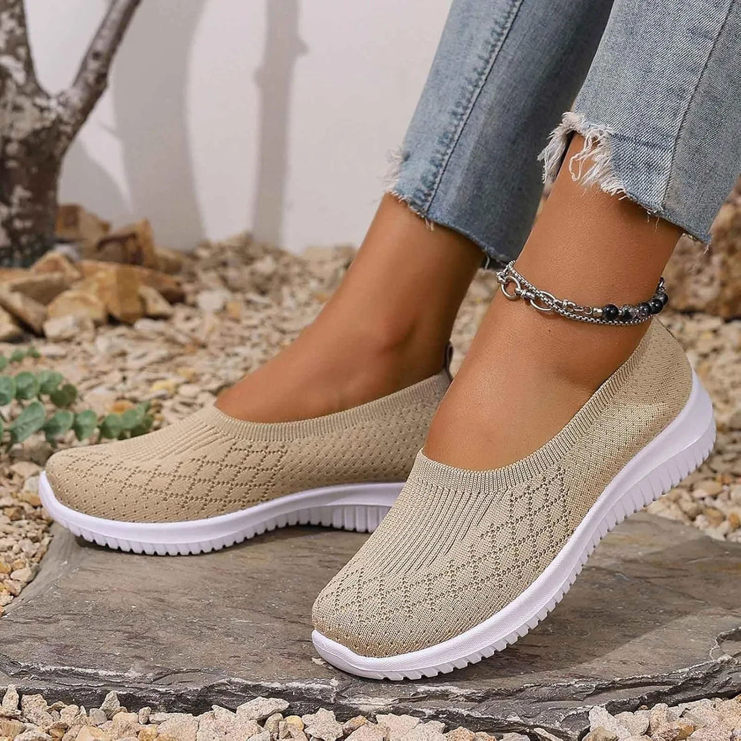 Women's Slip On Comfy Walking Shoes,Lightweight Breathe Mesh Orthotic Cushion Softsole Nursing Sneakers Flip Flops