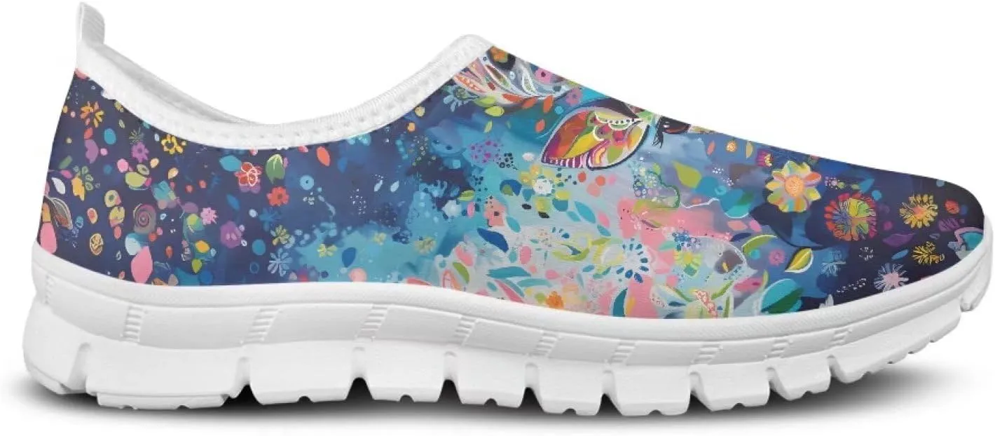Women's Slip On Sneakers Casual Loafers Mesh Art Pattern Comfort Soft Walking Shoes for Women Daily Work Travel Shoes US Size 5.5-11.5