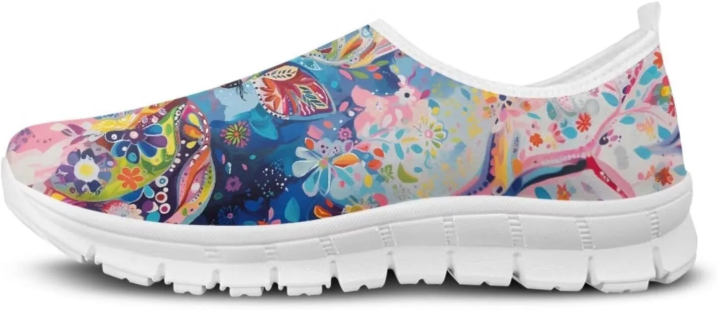 Women's Slip On Sneakers Casual Loafers Mesh Art Pattern Comfort Soft Walking Shoes for Women Daily Work Travel Shoes US Size 5.5-11.5