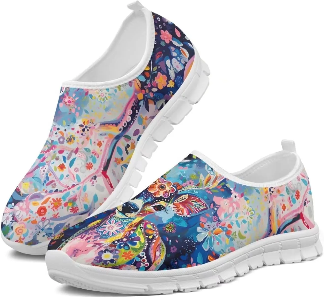 Women's Slip On Sneakers Casual Loafers Mesh Art Pattern Comfort Soft Walking Shoes for Women Daily Work Travel Shoes US Size 5.5-11.5