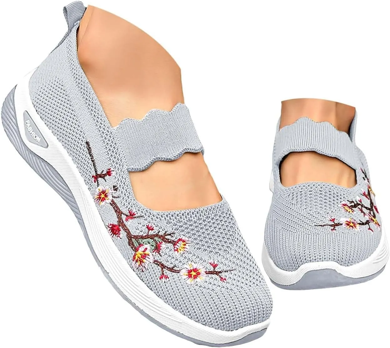 Women's Woven Orthopedic Shoes Breathable Arch Support Walking Sport Non-Slip Shoe Embroidery Footwear Hiking Sneaker