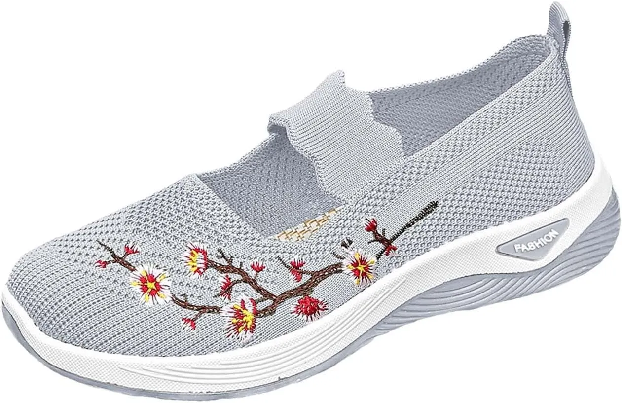 Women's Woven Orthopedic Shoes Breathable Arch Support Walking Sport Non-Slip Shoe Embroidery Footwear Hiking Sneaker
