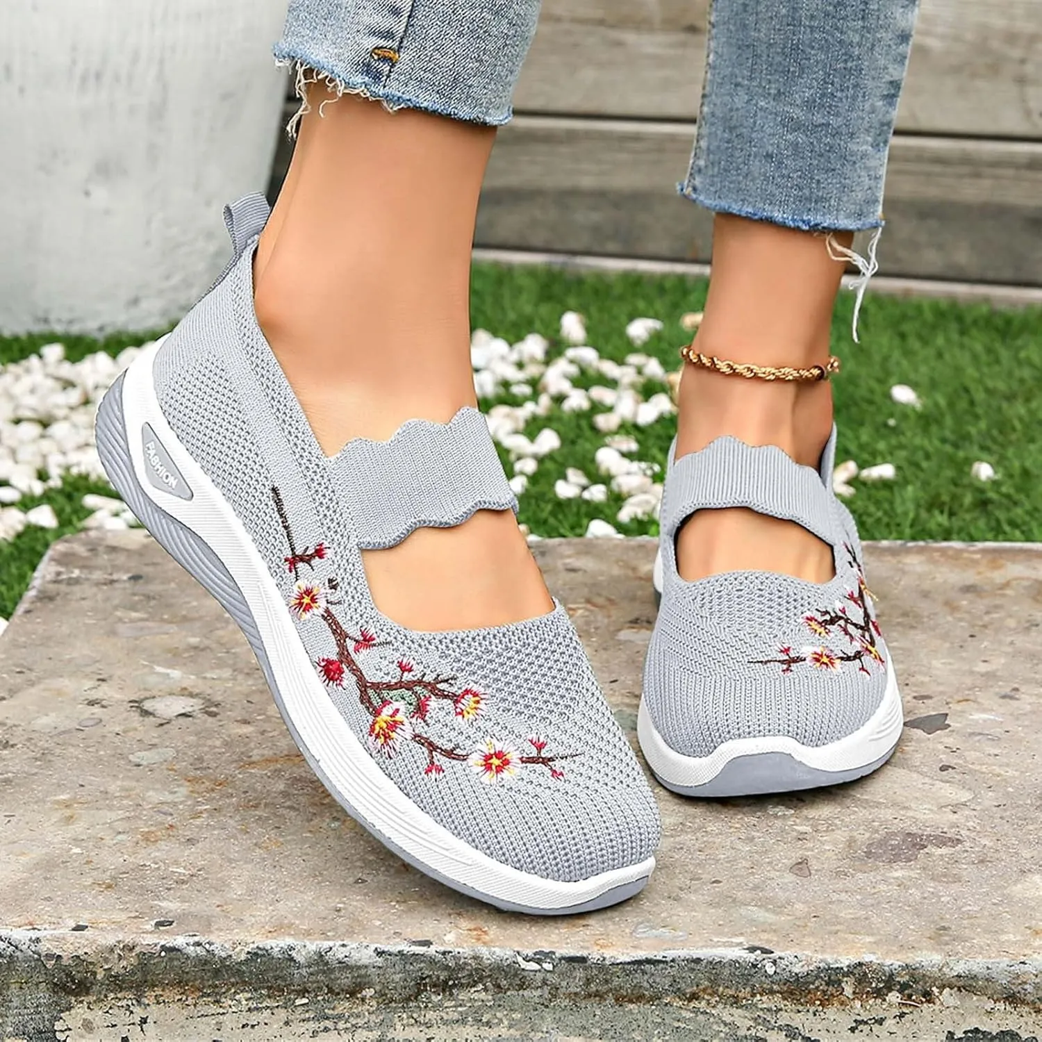 Women's Woven Orthopedic Shoes Breathable Arch Support Walking Sport Non-Slip Shoe Embroidery Footwear Hiking Sneaker