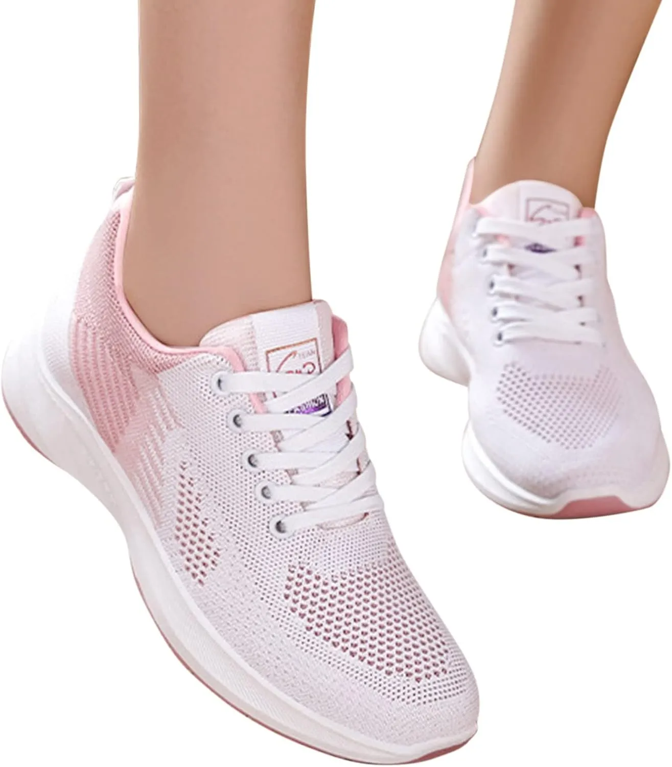 Workout Shoes for Women Lace Up Thick Sole Solid Color Walking Sneakers Lightweight Breathable Casual Running Sneakers