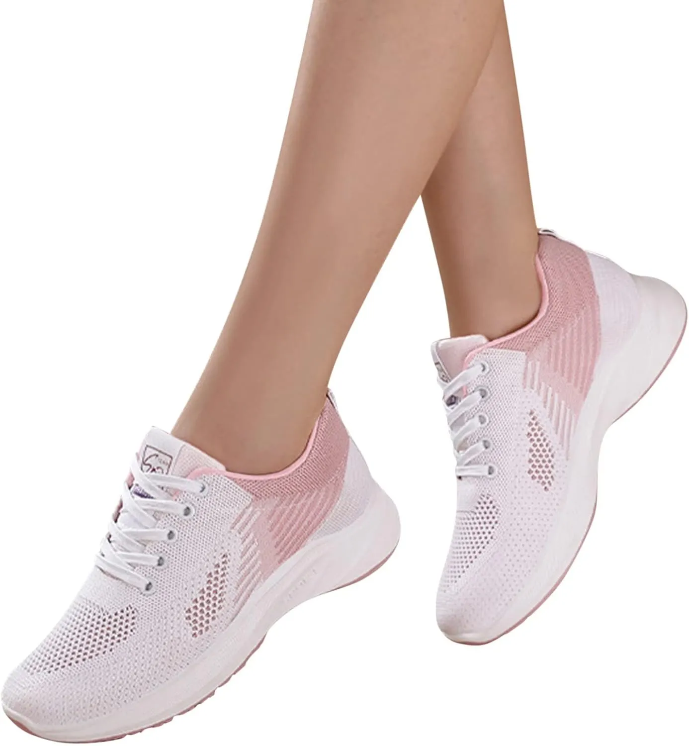 Workout Shoes for Women Lace Up Thick Sole Solid Color Walking Sneakers Lightweight Breathable Casual Running Sneakers