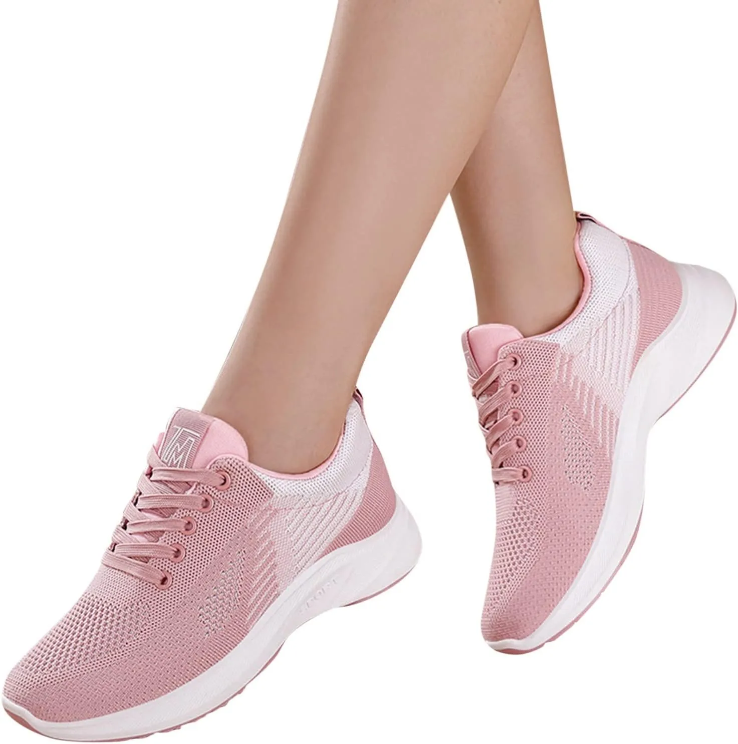 Workout Shoes for Women Lace Up Thick Sole Solid Color Walking Sneakers Lightweight Breathable Casual Running Sneakers