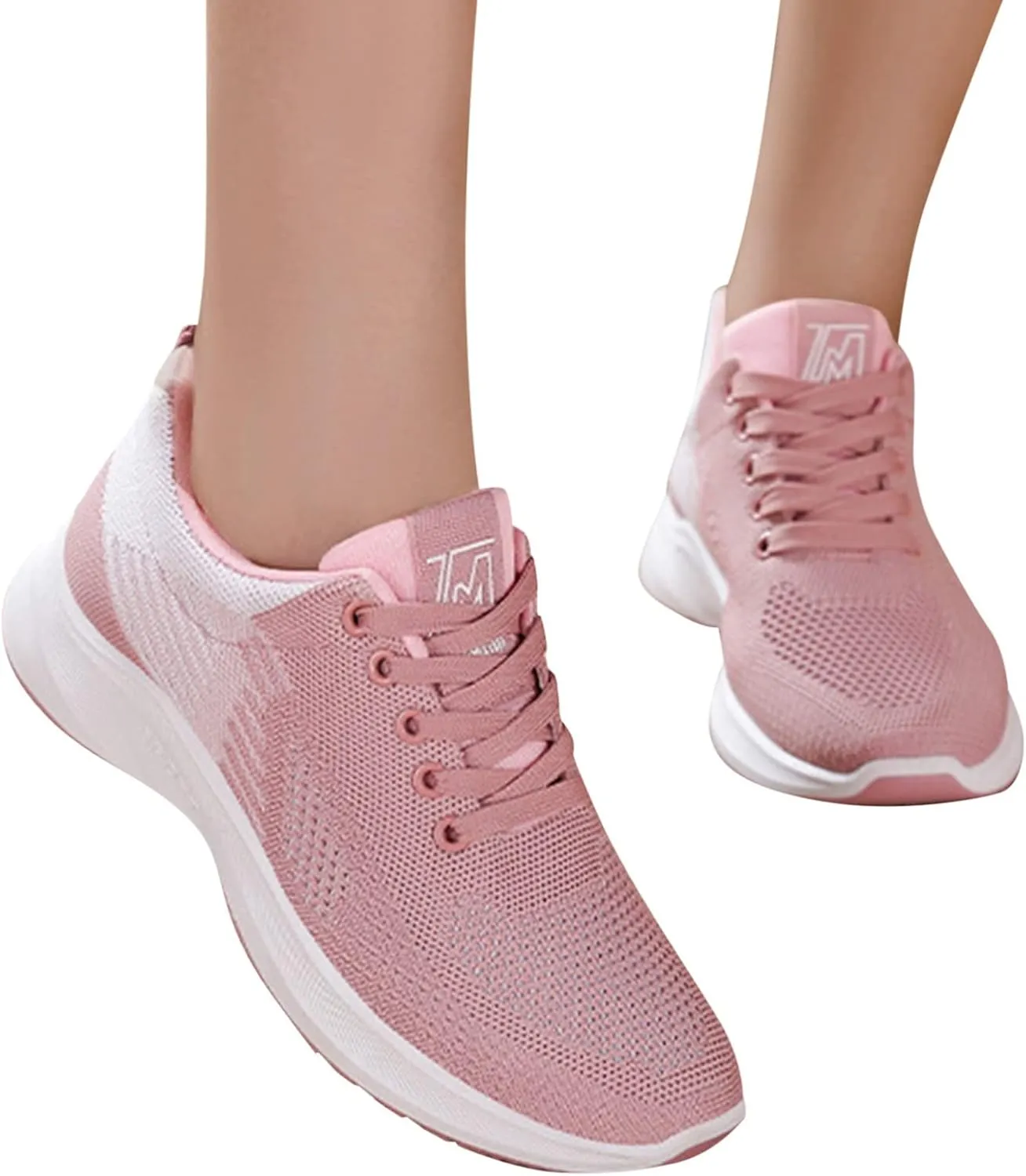 Workout Shoes for Women Lace Up Thick Sole Solid Color Walking Sneakers Lightweight Breathable Casual Running Sneakers