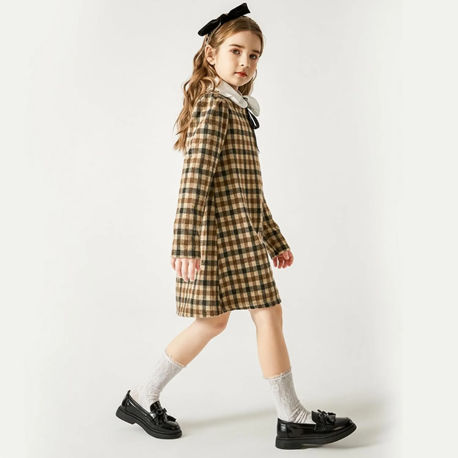 WUIWUIYU Girl's School Uniform Shoes Bow Cute Dress Oxfords Slip-on Hook-and-Loop Flats Shoes