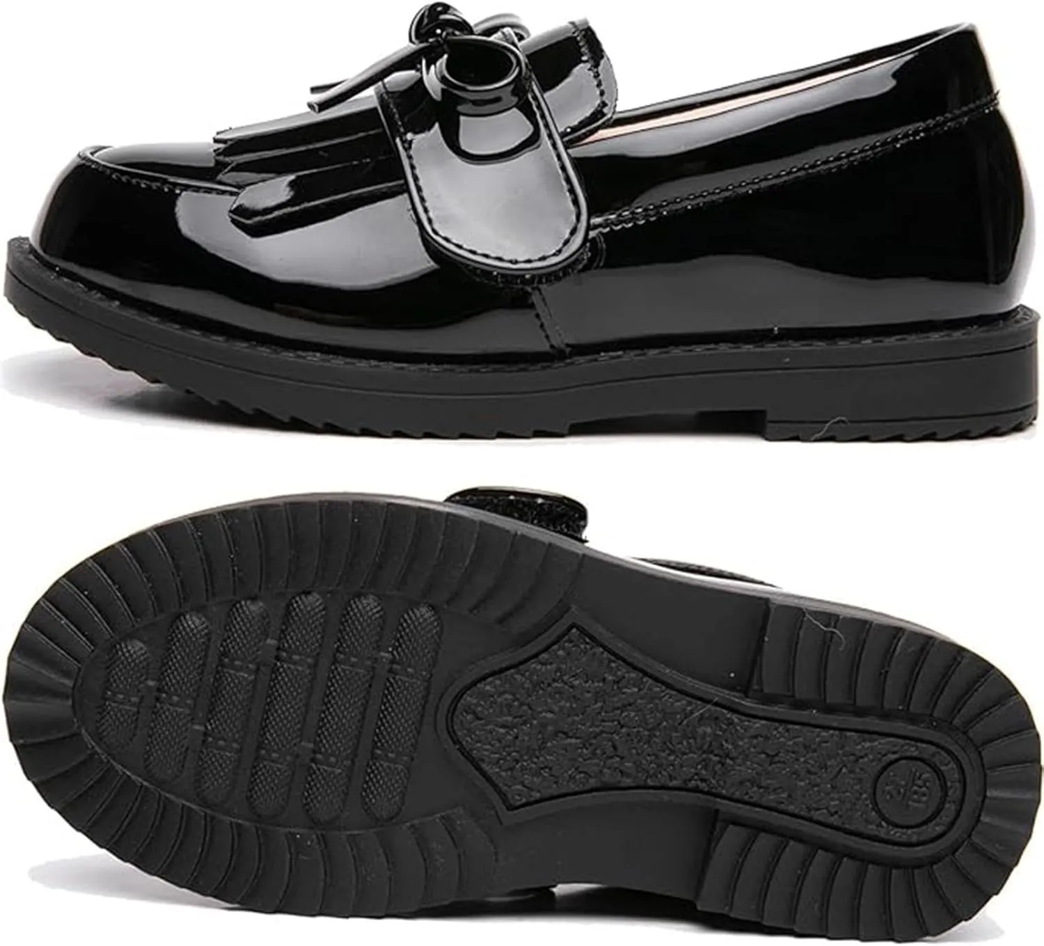 WUIWUIYU Girl's School Uniform Shoes Bow Cute Dress Oxfords Slip-on Hook-and-Loop Flats Shoes