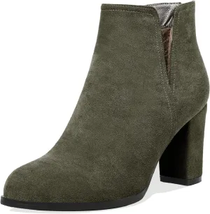 Zamikoo Women's Ankle Boots, Chunky Heel Round Toe Ankle Booties, Dressy Comfortable Block Heel Fall Boots Back Zip 3.5 Inch with Fur